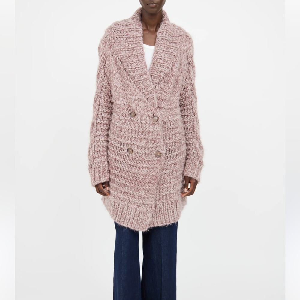 Ulla Johnson Mauve Hand Knit Alpaca Button Up Cardigan Petite Small Oversized